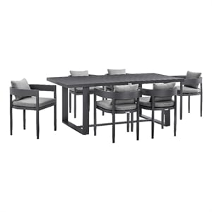 Armen Living Argiope 7-Piece Outdoor Aluminum Dining Table Set in Black/Gray