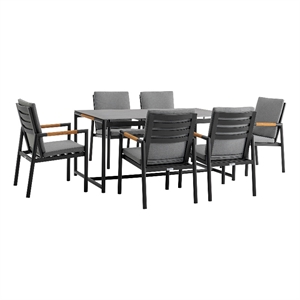 Armen Living Royal 7-Piece Outdoor Modern Aluminum Dining Set in Black/Dark Gray