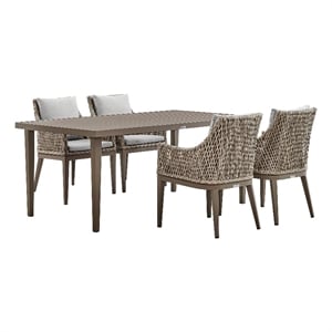 Armen Living Silvana 5-Piece Outdoor Fabric/Aluminum Dining Set in Gray/Brown