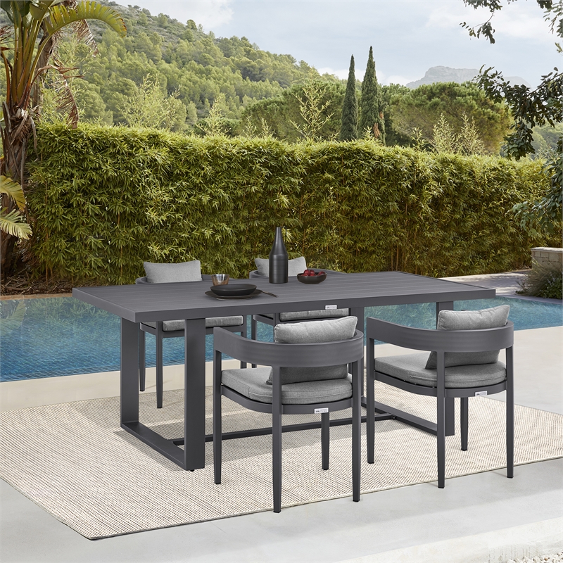 Armen Living Argiope 5-Piece Aluminum Outdoor Dining Table Set in Black/Gray