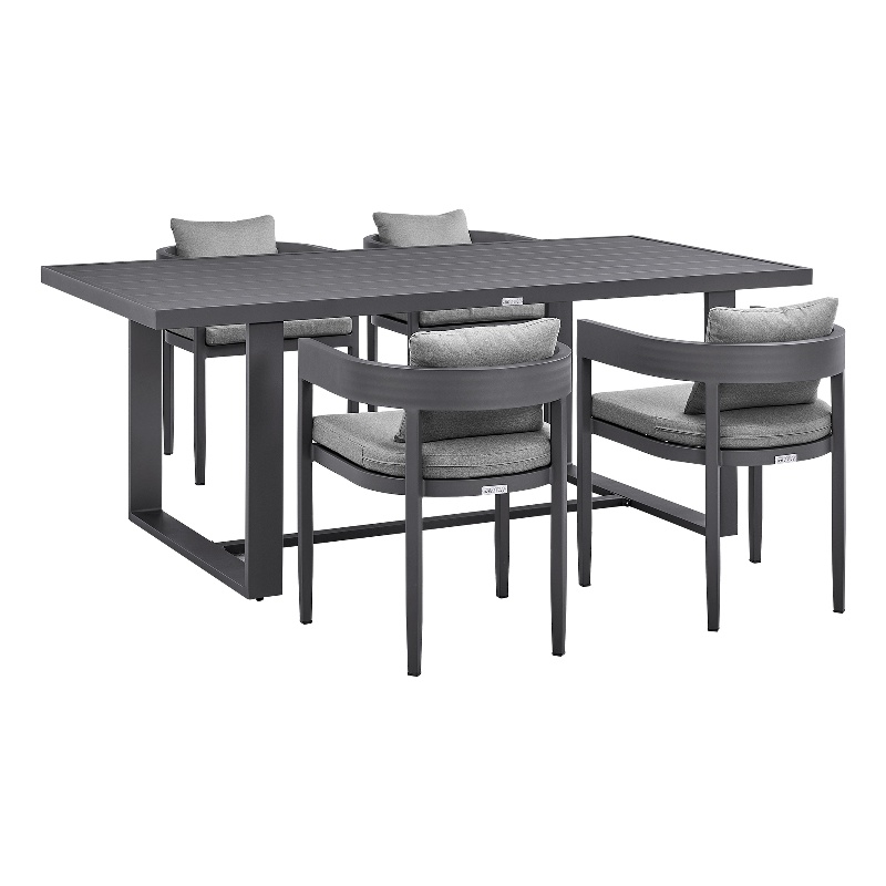 Armen Living Argiope 5-Piece Aluminum Outdoor Dining Table Set in Black/Gray
