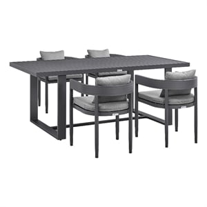 Armen Living Argiope 5-Piece Aluminum Outdoor Dining Table Set in Black/Gray