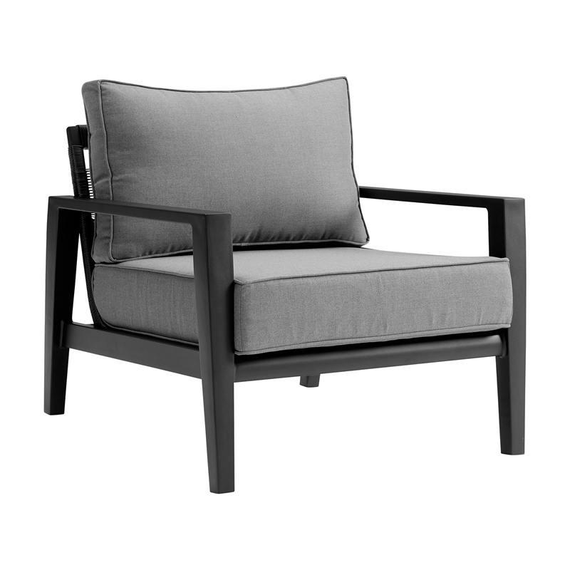 Armen Living Grand 4-Piece Aluminum Outdoor Seating Set in Black/Gray