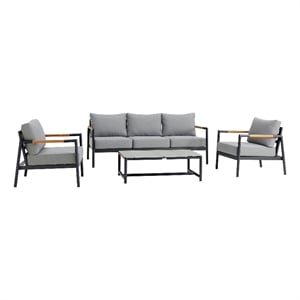 Armen Living Royal 4-Piece Aluminum Outdoor Seating Set in Black/Dark Gray