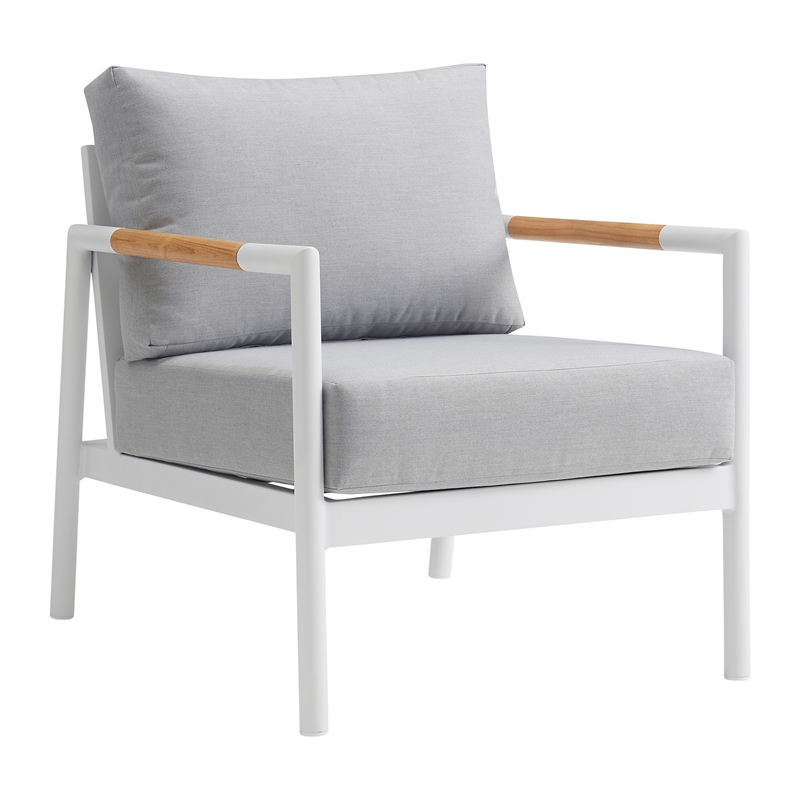 Armen Living Royal 4PC Outdoor Fabric & Aluminum Seating Set in White/Light Gray