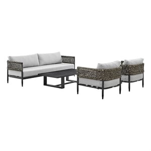 Armen Living Felicia 4PC Wicker / Rattan Outdoor Conversation Set in Black/Gray