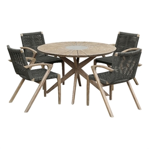 Armen Living Sachi 5-Piece Outdoor Wood/Concrete Dining Set in Light Brown/Gray