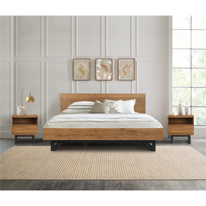 Armen Living Aldo 3-Piece Modern Wood Platform Bedroom Set in Brown/Black