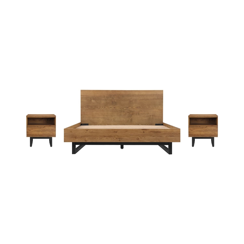 Armen Living Aldo 3-Piece Modern Wood Platform Bedroom Set in Brown/Black