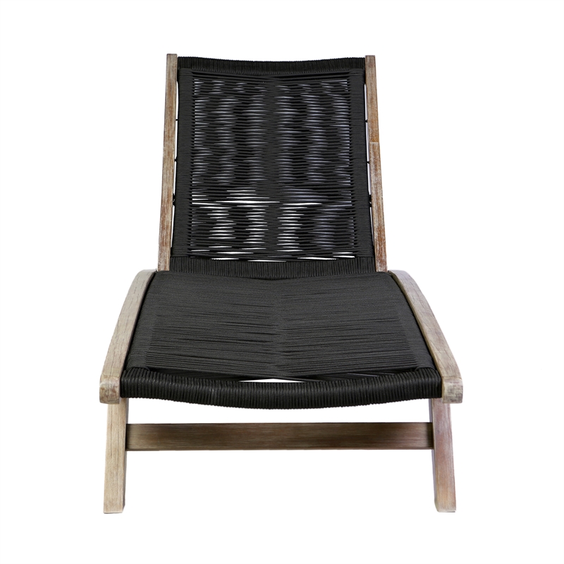 Chateau Adjustable Chaise Lounge Chair in Eucalyptus Wood and Charcoal Rope