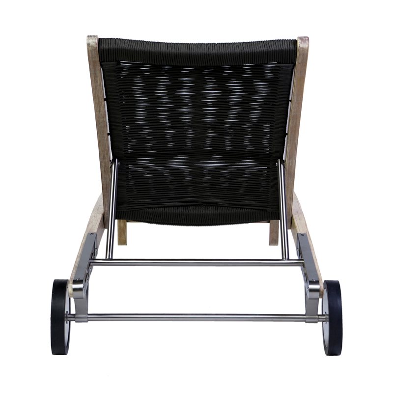 Chateau Adjustable Chaise Lounge Chair in Eucalyptus Wood and Charcoal Rope