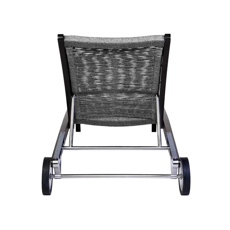 Chateau Patio Adjustable Chaise Lounge Chair in Eucalyptus Wood and Gray Rope