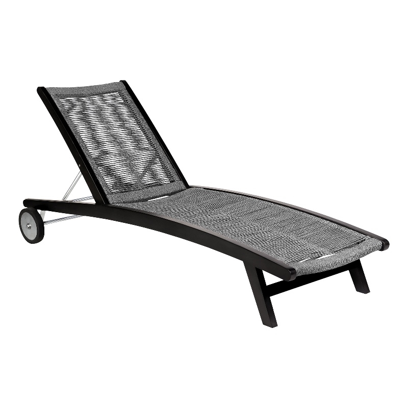 Chateau Patio Adjustable Chaise Lounge Chair in Eucalyptus Wood and Gray Rope