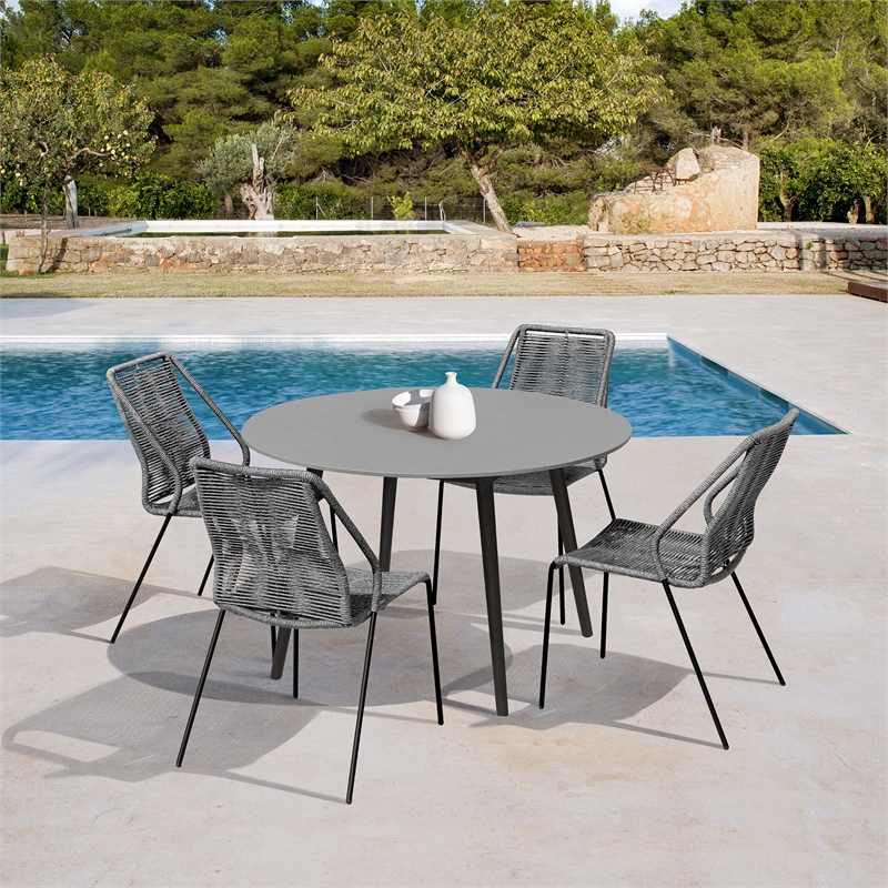 Sydney and Clip Patio 5 Piece Dining Set in Gray Rope with Black Eucalyptus Wood