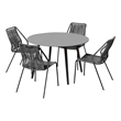 Sydney and Clip Patio 5 Piece Dining Set in Gray Rope with Black Eucalyptus Wood