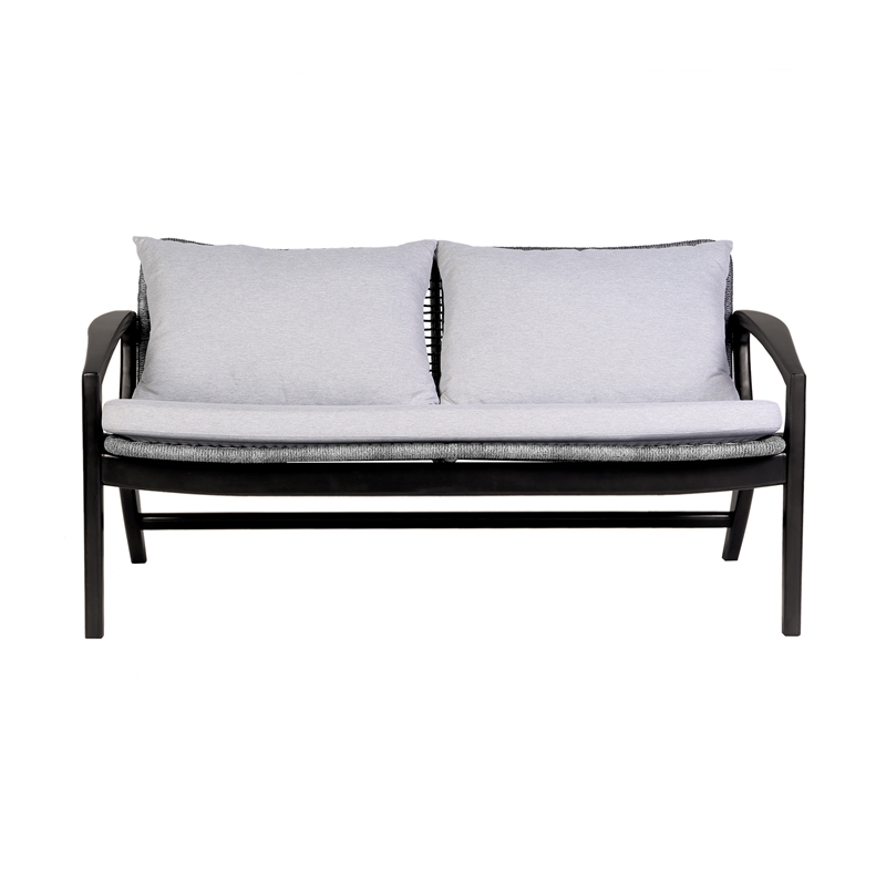 Armen Living Brighton 4-Piece Modern Wood & Fabric Outdoor Set in Gray/Black