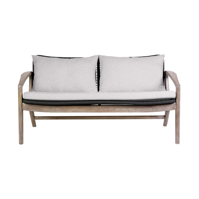Armen Living Brighton 4-Piece Modern Wood/Fabric Outdoor Set in Natural/Charcoal
