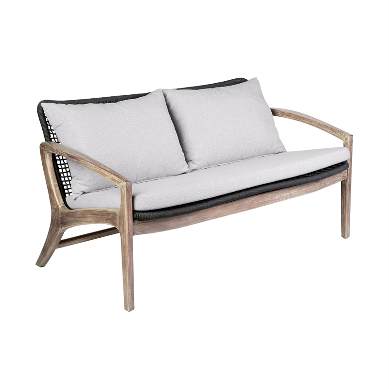 Armen Living Brighton 4-Piece Modern Wood/Fabric Outdoor Set in Natural/Charcoal