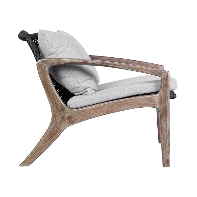 Armen Living Brighton 4-Piece Modern Wood/Fabric Outdoor Set in Natural/Charcoal