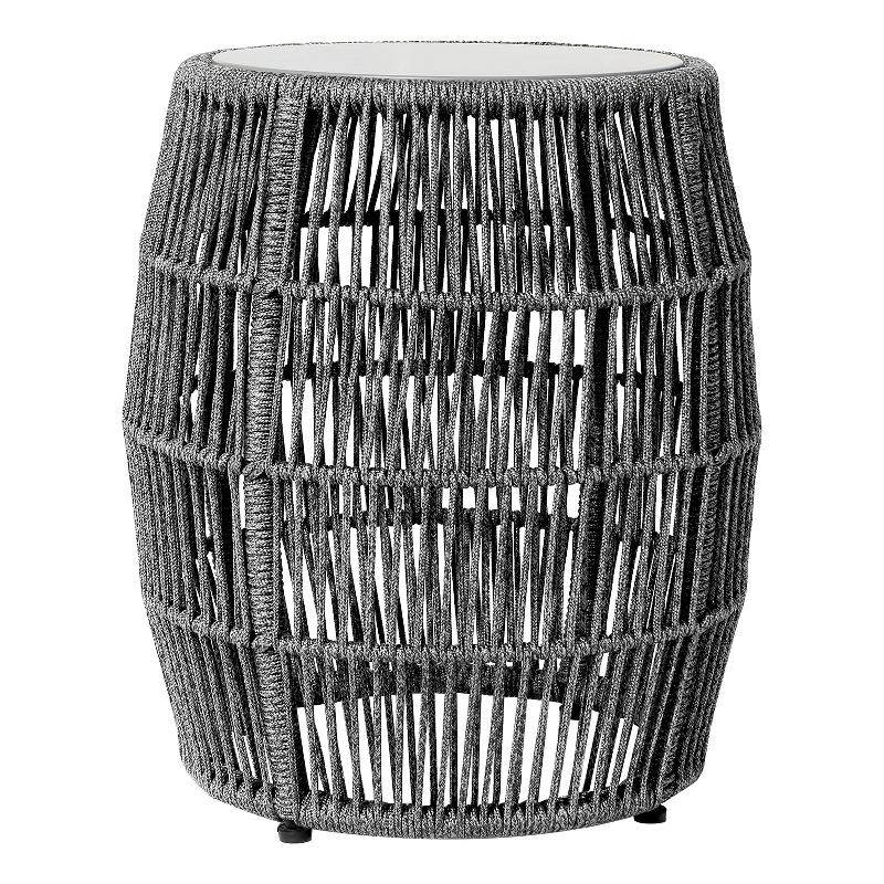 Armen Living Emory Indoor Outdoor Fabric & Stone Garden Stool End Table in Gray