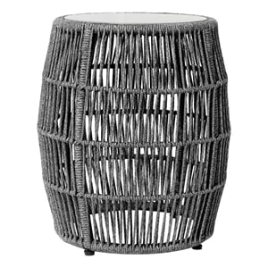 Armen Living Emory Indoor Outdoor Fabric & Stone Garden Stool End Table in Gray