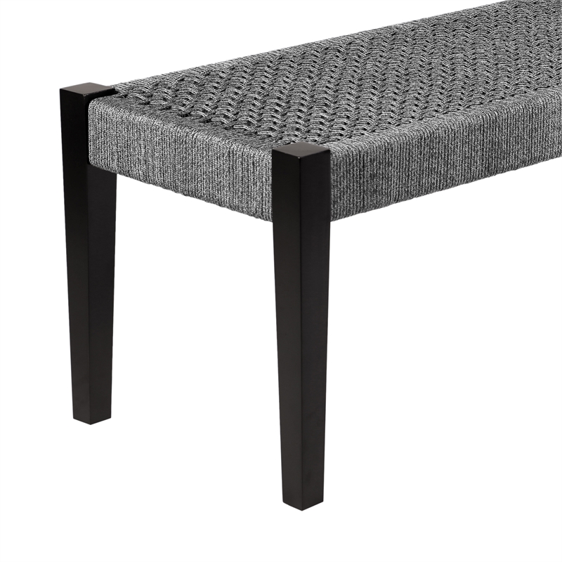 Armen Living Camino Indoor Outdoor Rope Fabric/Wood Dining Bench in Gray