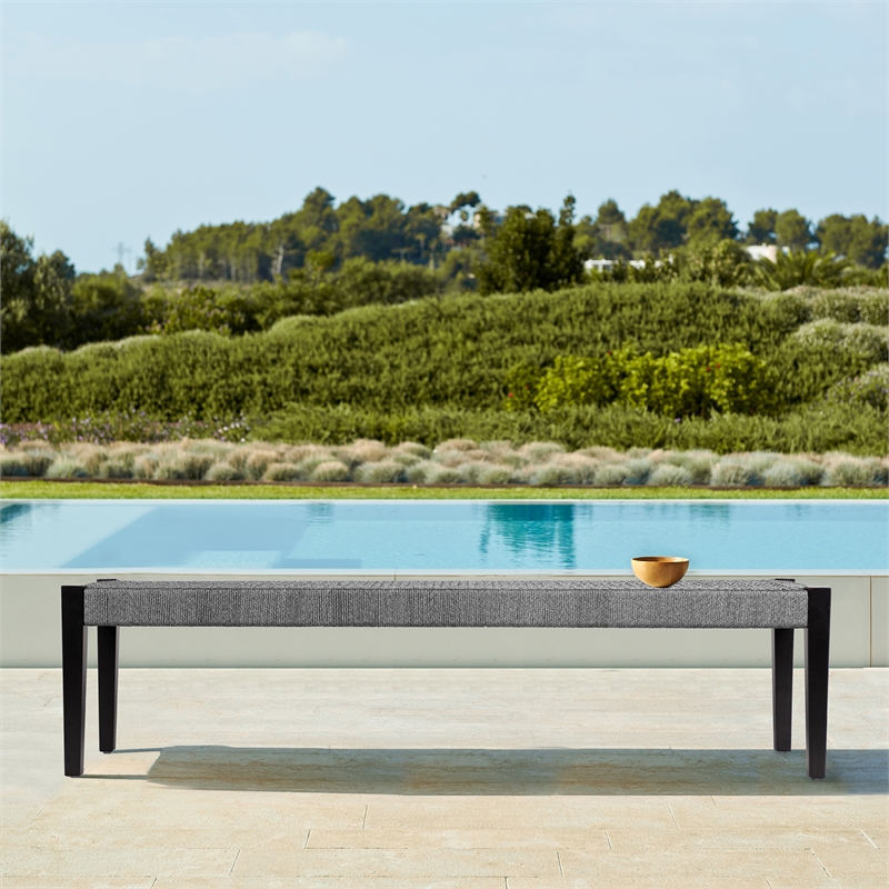 Armen Living Camino Indoor Outdoor Rope Fabric/Wood Dining Bench in Gray