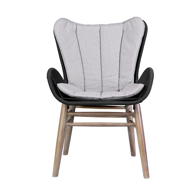 Armen Living Fanny Wood & Rope Outdoor Dining Chair in Natural/Charcoal
