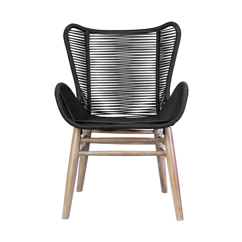 Armen Living Fanny Wood & Rope Outdoor Dining Chair in Natural/Charcoal