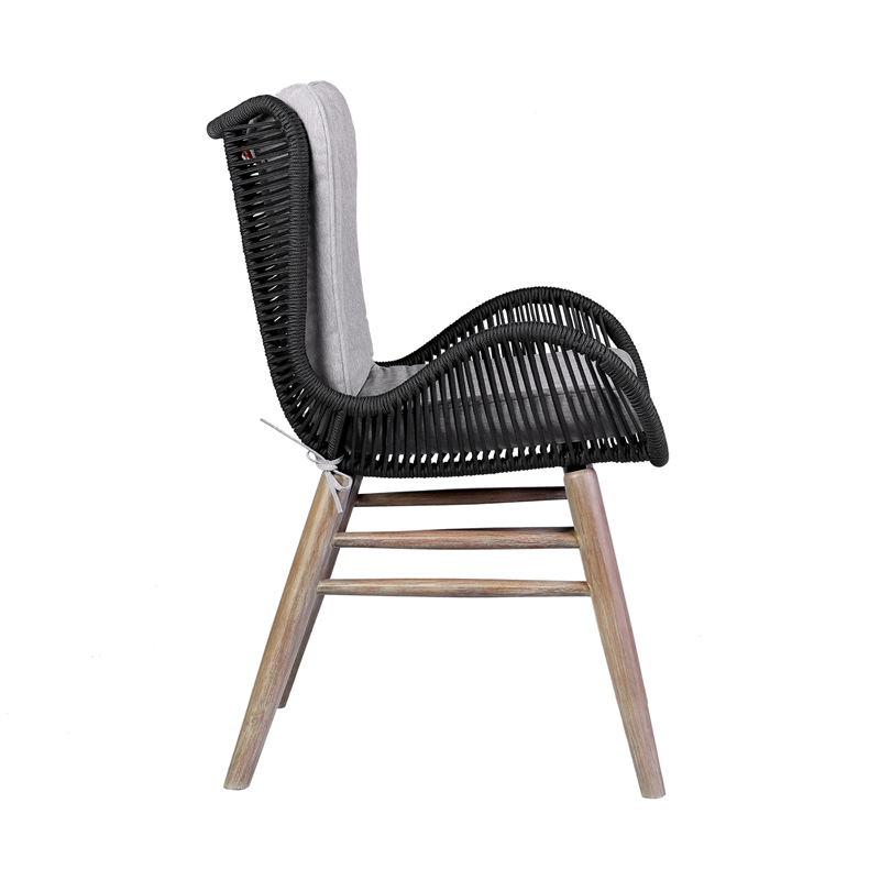 Armen Living Fanny Wood & Rope Outdoor Dining Chair in Natural/Charcoal
