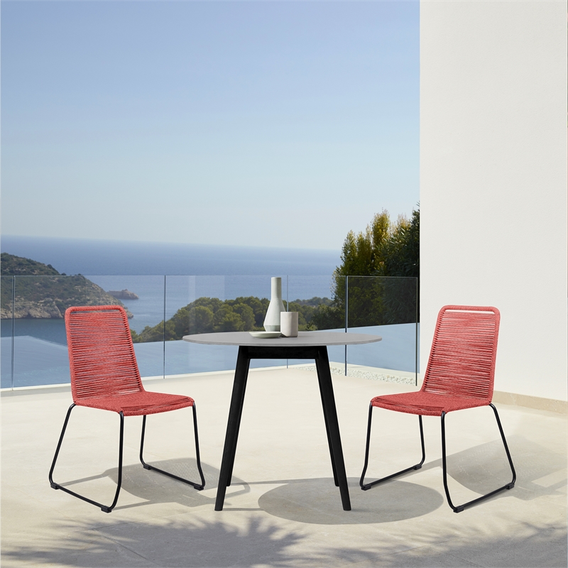 Armen Living Sydney Shasta 3PC Outdoor Fabric/Wood Dining Set in Black/Brick