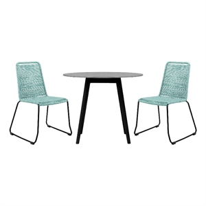 Armen Living Sydney Shasta 3PC Outdoor Fabric/Wood Dining Set in Black/Green