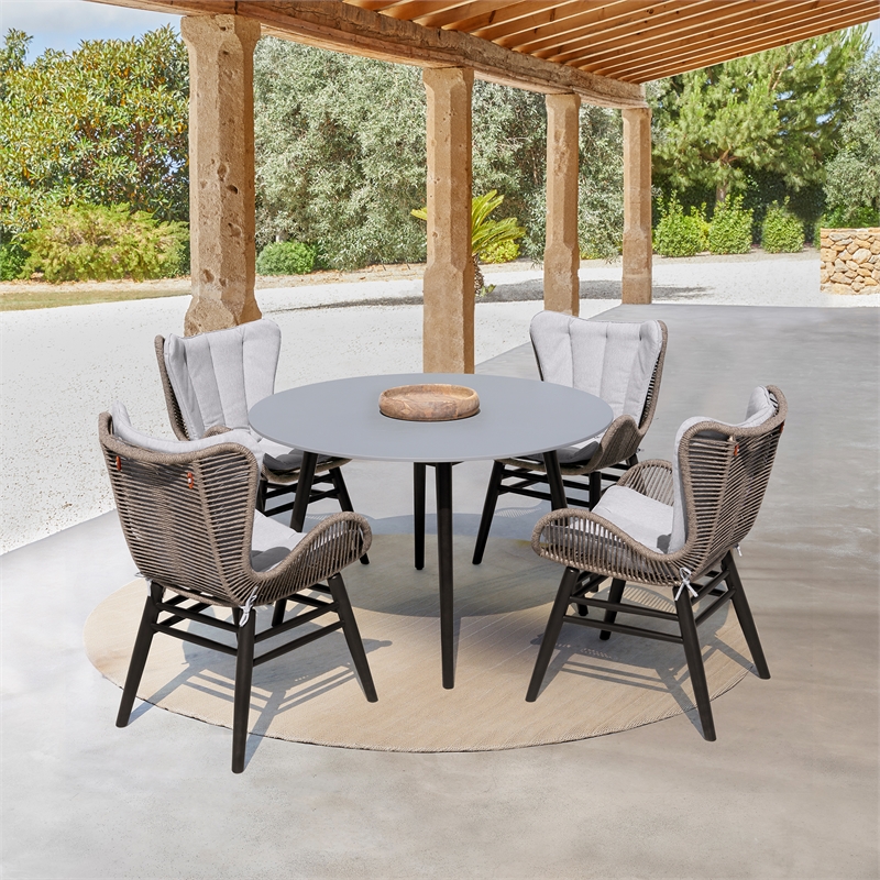 Sydney and Fanny 5 Piece Outdoor Patio Dining Set in Dark Eucalyptus Wood