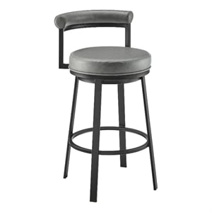 Armen Living Neura 30&quot Metal & Faux Leather Swivel Bar Stool in Gray/Black
