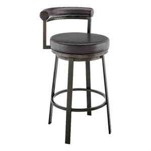 Armen Living Neura 26&quot Modern Faux Leather Swivel Counter Stool in Mocha/Brown