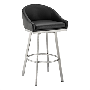 Armen Living Noran 25.5&quot Faux Leather Counter Stool in Black/Stainless Steel