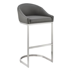 Armen Living Atherik 24&quot Faux Leather Counter Stool in Gray/Stainless Steel