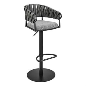 Armen Living Silabe 22-32&quot Adjustable Metal & Fabric Bar Stool in Black/Gray
