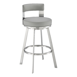 Armen Living Lynof 30&quot Swivel Faux Leather/Metal Bar Stool in Light Gray/Chrome