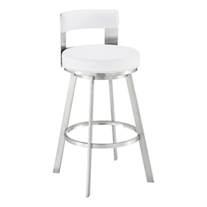 Armen Living Lynof 30&quot Swivel Faux Leather/Metal Bar Stool in White/Chrome