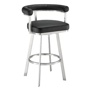 Armen Living Nolagam 26&quot Metal/Faux Leather Swivel Counter Stool in Black/Chrome