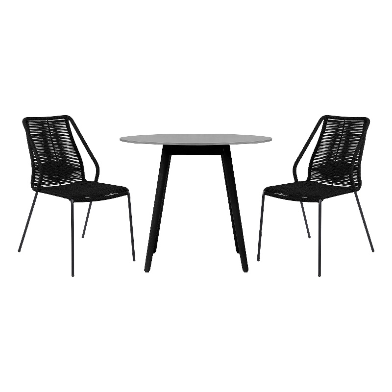 Armen Living Sydney Clip 3-Piece Outdoor Fabric & Stone Dining Set in Black/Gray