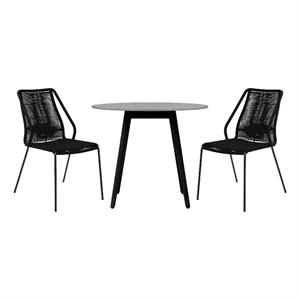 Armen Living Sydney Clip 3-Piece Outdoor Fabric & Stone Dining Set in Black/Gray