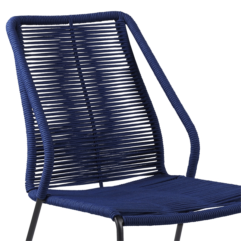 Armen Living Sydney Clip Outdoor 3-Piece Fabric/Wood Dining Set in Black/Blue
