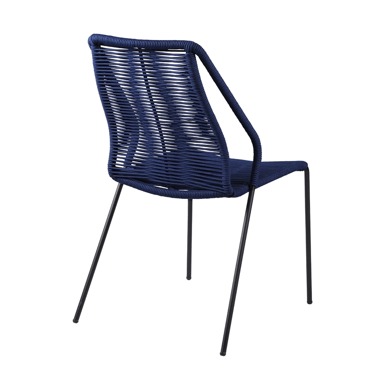 Armen Living Sydney Clip Outdoor 3-Piece Fabric/Wood Dining Set in Black/Blue