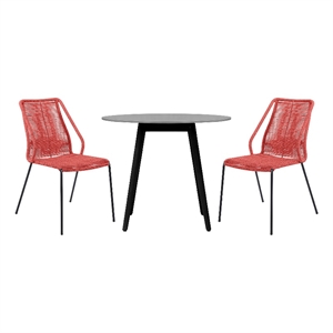 Armen Living Sydney Clip Outdoor 3-Piece Fabric/Wood Dining Set in Black/Brick