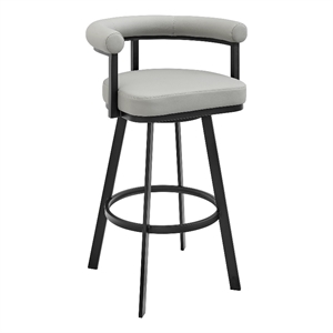 Armen Living Nolagam 30&quot Metal & Faux Leather Bar Stool in Black/Light Gray
