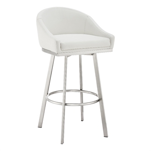 Armen Living Noran 29.5&quot Metal/Faux Leather Swivel Bar Stool in White/Chrome