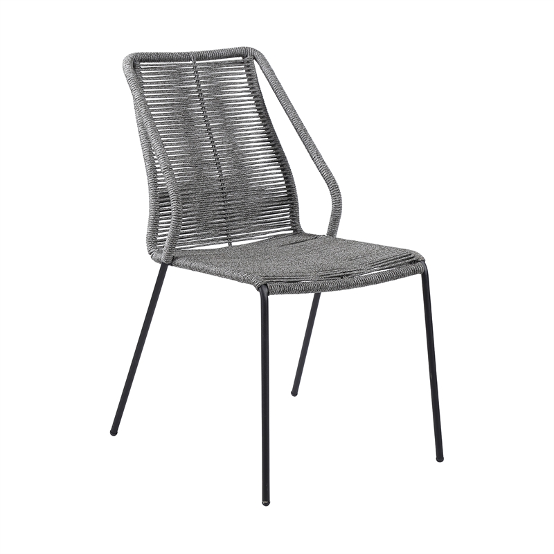 Armen Living Sydney Clip 3-Piece Outdoor Wood/Fabric Dining Set in Gray/Black