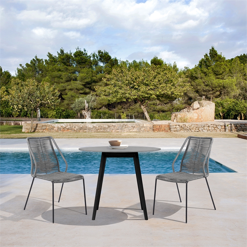 Armen Living Sydney Clip 3-Piece Outdoor Wood/Fabric Dining Set in Gray/Black